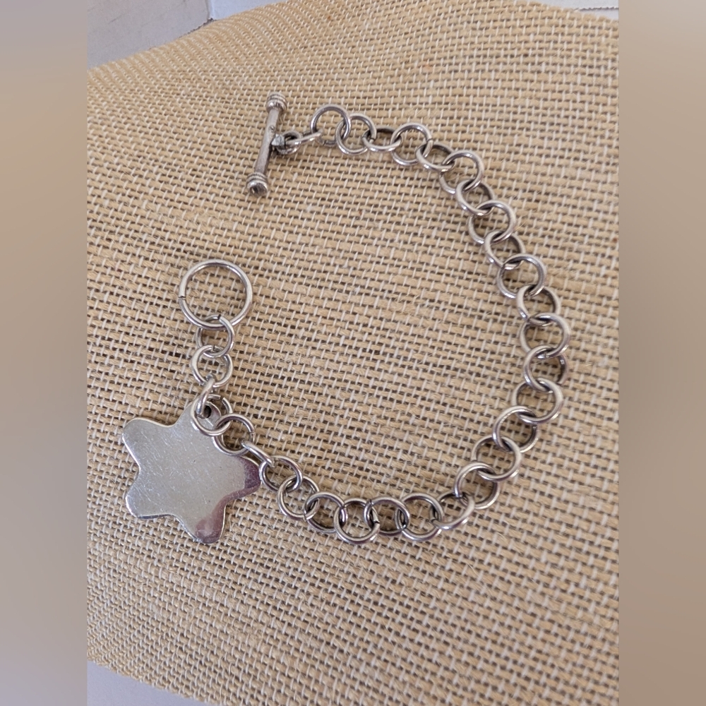 Sterling Silver 925 Starter Charm Bracelet  Single Star Charm 7 Inches